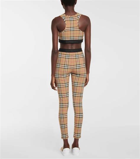 burberry vintage check & black leather folding wallet|Check Stretch Jersey Leggings in Archive beige .